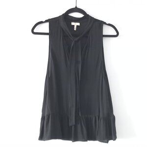 JOIE (ANTHROPOLOGIE) black silk sleeveless peplum blouse with bow